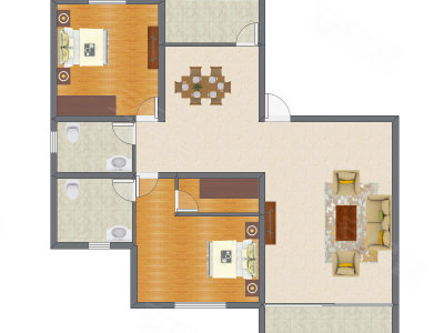2室2厅 127.86平米户型图