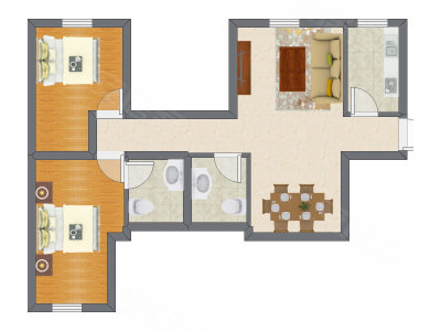 2室2厅 84.28平米户型图