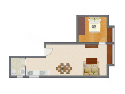 1室1厅 53.54平米户型图