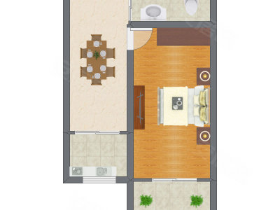1室1厅 34.50平米