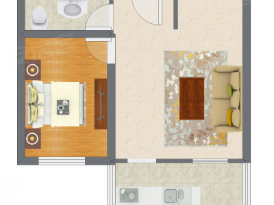1室1厅 47.31平米户型图