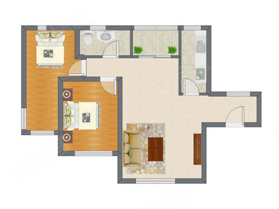 2室1厅 105.68平米户型图