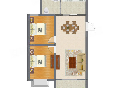 2室2厅 75.99平米户型图