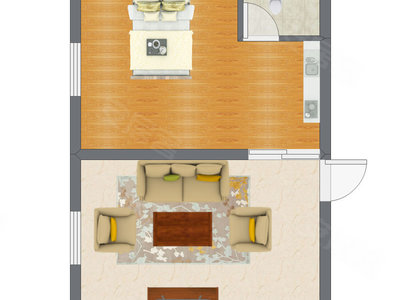1室1厅 35.69平米户型图