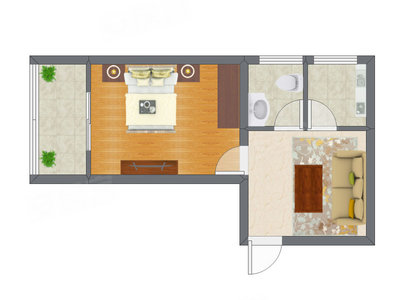 1室1厅 31.57平米户型图