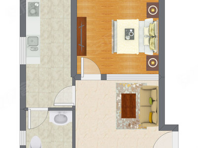 1室1厅 38.34平米