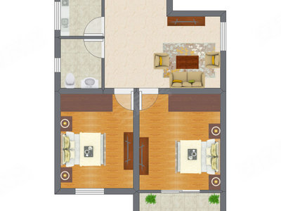 2室1厅 53.61平米户型图