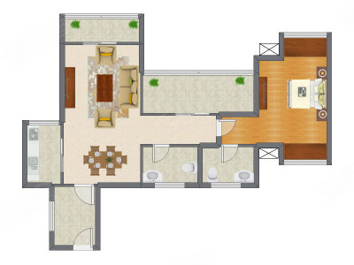 1室2厅 89.73平米户型图