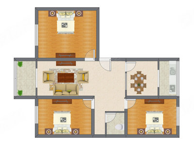 3室2厅 101.32平米户型图