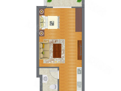 1室1厅 32.62平米户型图