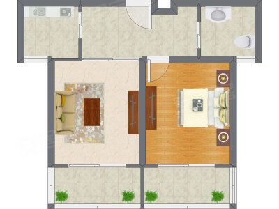 1室1厅 63.83平米户型图