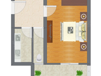 1室1厅 35.07平米户型图