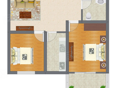 2室1厅 65.29平米户型图