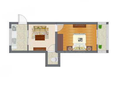 1室1厅 29.34平米户型图