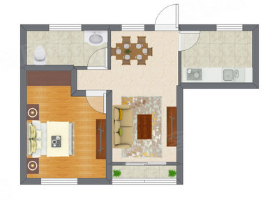 1室2厅 53.20平米户型图