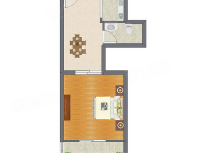 1室1厅 54.32平米户型图