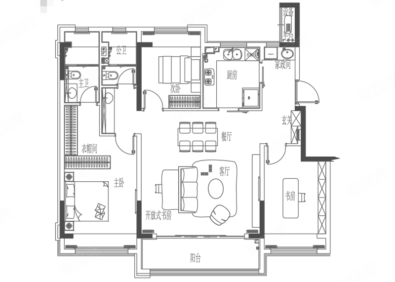 雅居乐江城雅郡(新房)3室2厅2卫126㎡南北158万