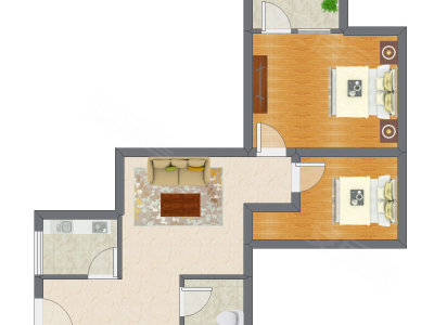2室1厅 45.04平米户型图