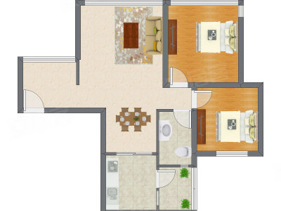 2室2厅 80.49平米户型图