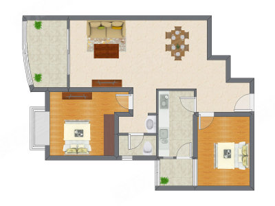 2室2厅 91.78平米户型图