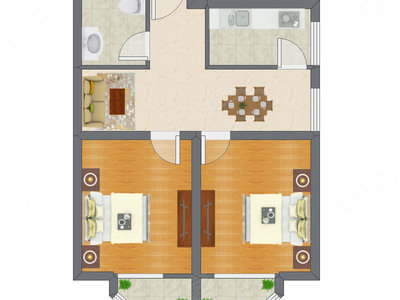 2室2厅 85.31平米户型图