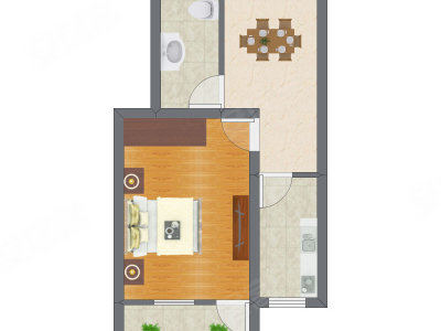 1室1厅 33.21平米户型图