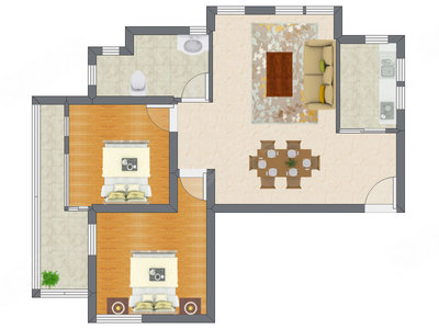 2室2厅 89.69平米户型图
