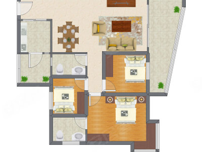 3室2厅 80.23平米户型图