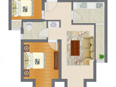 2室1厅 72.45平米户型图