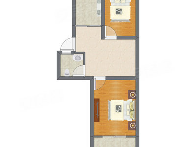 2室1厅 37.26平米户型图