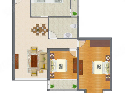 2室2厅 90.56平米户型图
