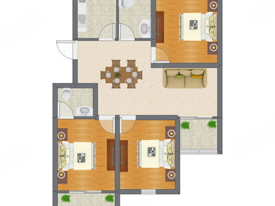 3室1厅 145.19平米户型图