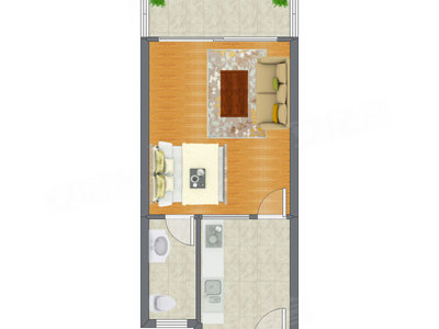 1室1厅 38.49平米户型图
