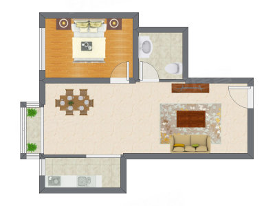 1室2厅 61.15平米户型图