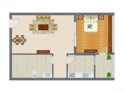 1室2厅 65.46平米户型图