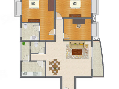 3室2厅 128.36平米户型图