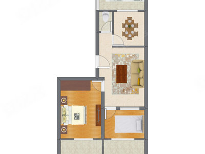 2室2厅 63.73平米户型图