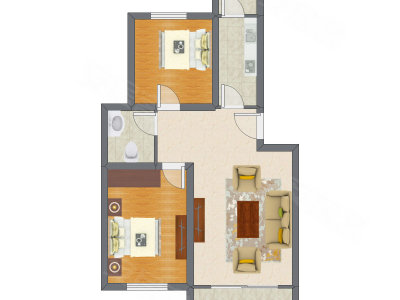2室1厅 85.41平米户型图