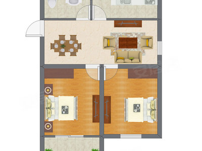 2室1厅 51.76平米户型图