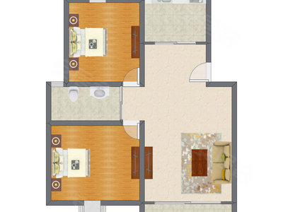 2室2厅 80.55平米户型图