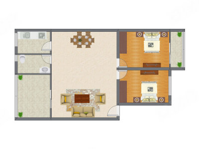 2室2厅 86.53平米户型图