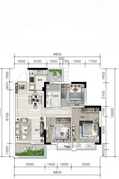 兴唐悦府3室2厅1卫87.9㎡南122万