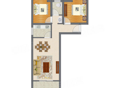2室2厅 87.65平米户型图