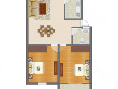 2室1厅 70.12平米户型图