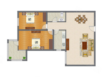 2室1厅 93.43平米户型图