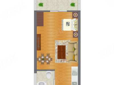 1室1厅 45.04平米户型图