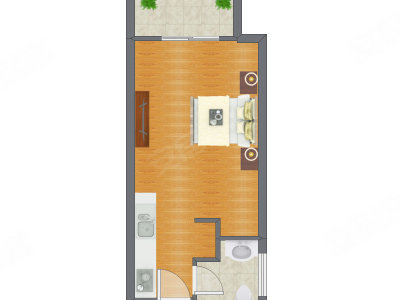 1室0厅 28.44平米户型图