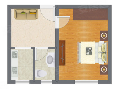 1室1厅 37.55平米户型图