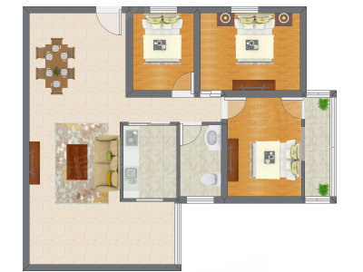 3室2厅 102.00平米户型图