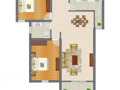 2室2厅 69.61平米户型图